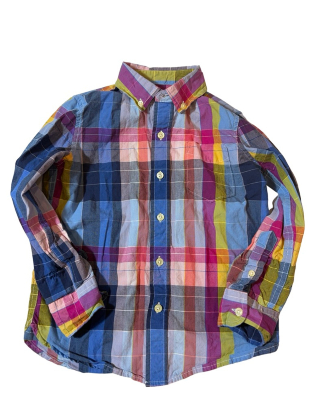 GAP Kids Rainbow Plaid Button Down Shirt Multicolor Cotton Preppy 6 7